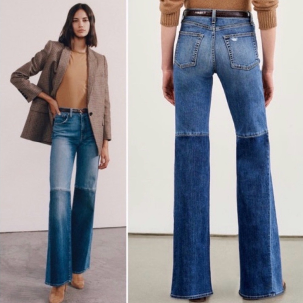 Nili Lotan Two-Tone Blue High-Rise Flared Jeans Size 30